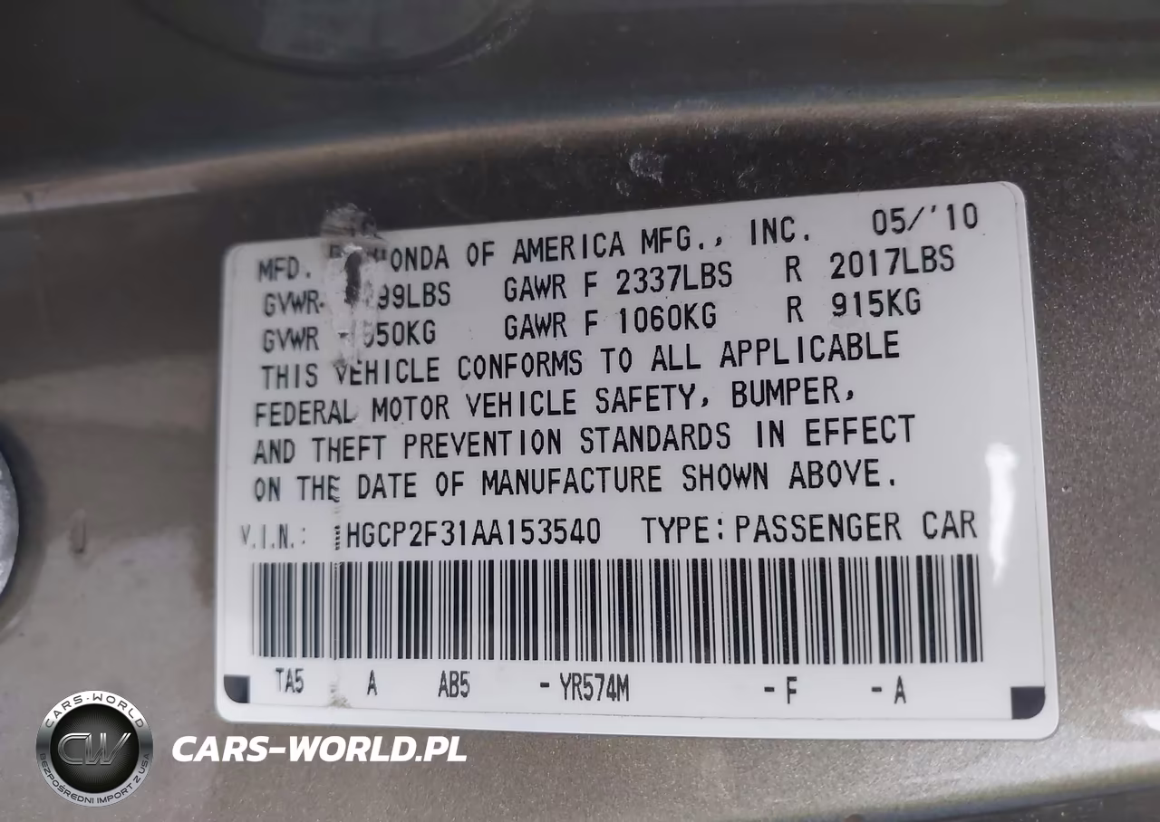 2010 Honda Accord 2.4 Lx VIN:1HGCP2F31AA153540 - 9
