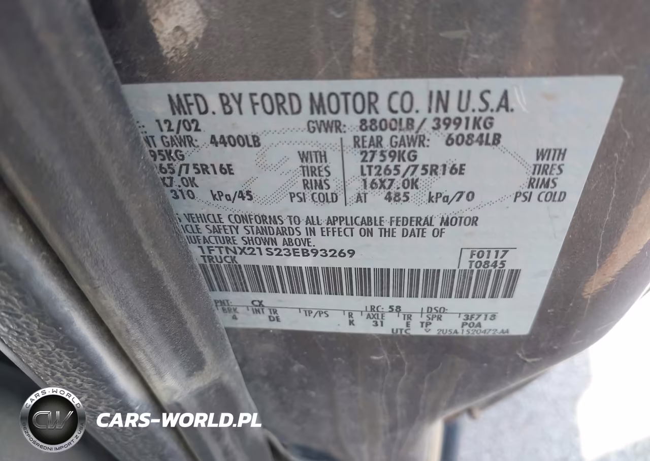 2003 Ford F-250 Lariat-Xl-Xlt VIN:1FTNX21S23EB93269 - 9
