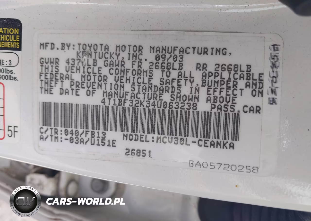 2004 Toyota Camry Le V6 VIN:4T1BF32K34U063238 - 9