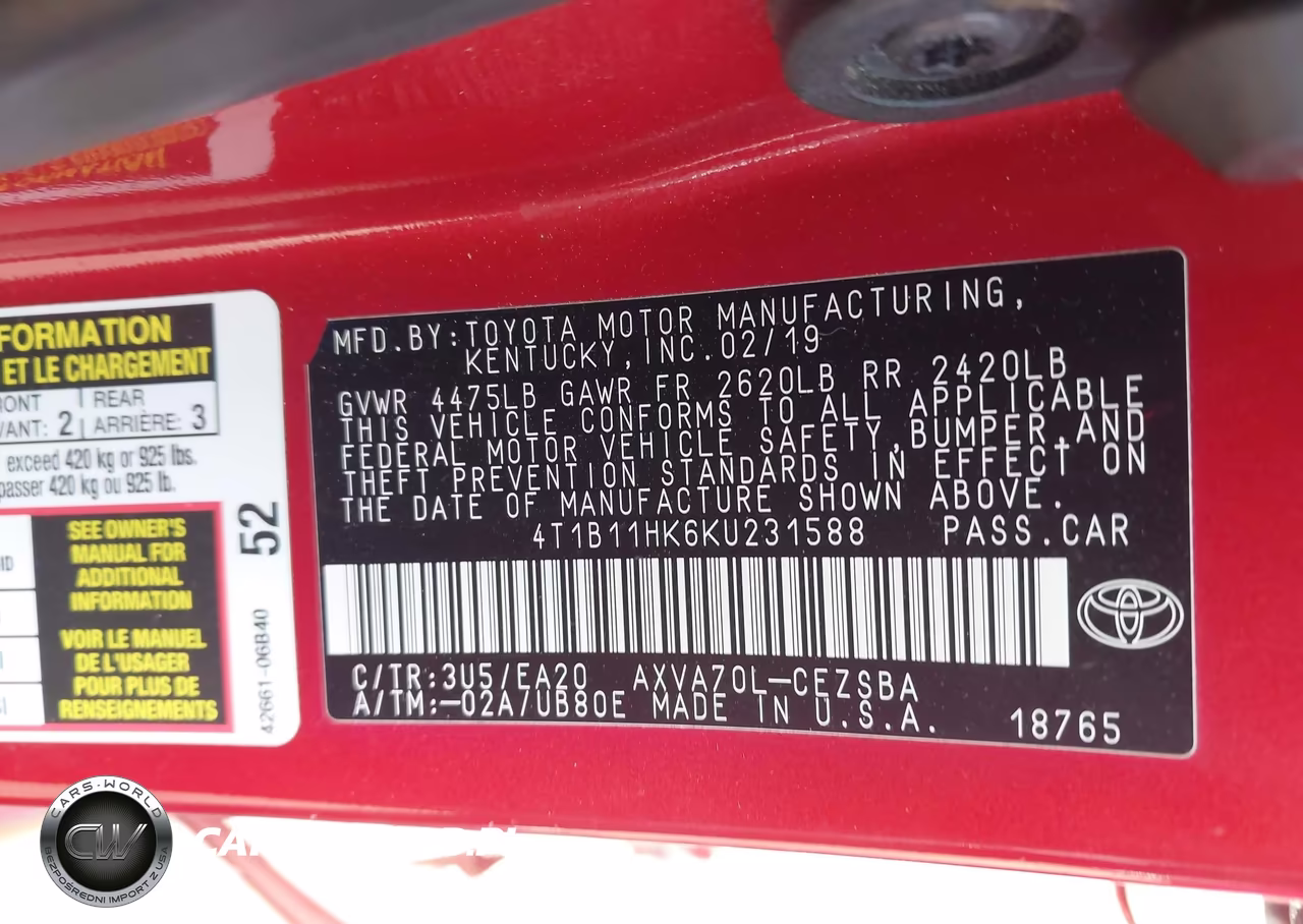 2019 Toyota Camry Se VIN:4T1B11HK6KU231588 - 9
