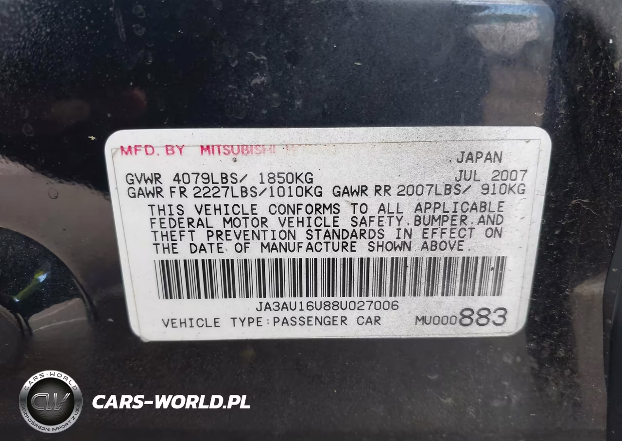 2008 Mitsubishi Lancer De VIN:JA3AU16U88U027006 - 9