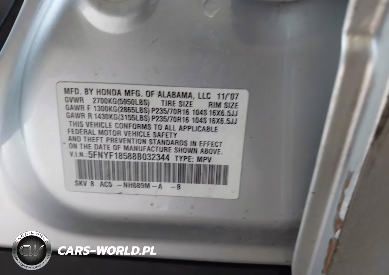 2008 Honda Pilot Ex-L VIN:5FNYF18588B032344 - 9