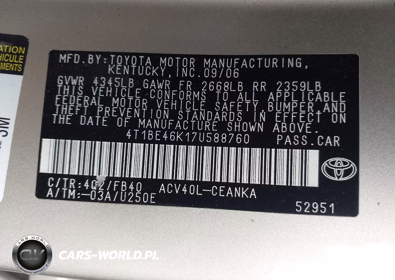2007 Toyota Camry Le VIN:4T1BE46K17U588760 - 9