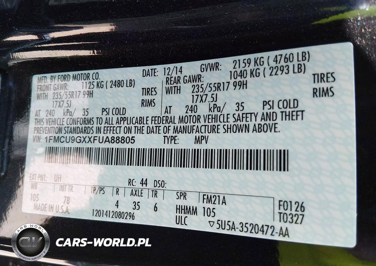 2015 Ford Escape Se VIN:1FMCU9GXXFUA88805 - 9