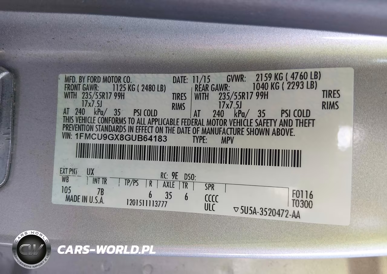 2016 Ford Escape Se VIN:1FMCU9GX8GUB64183 - 9