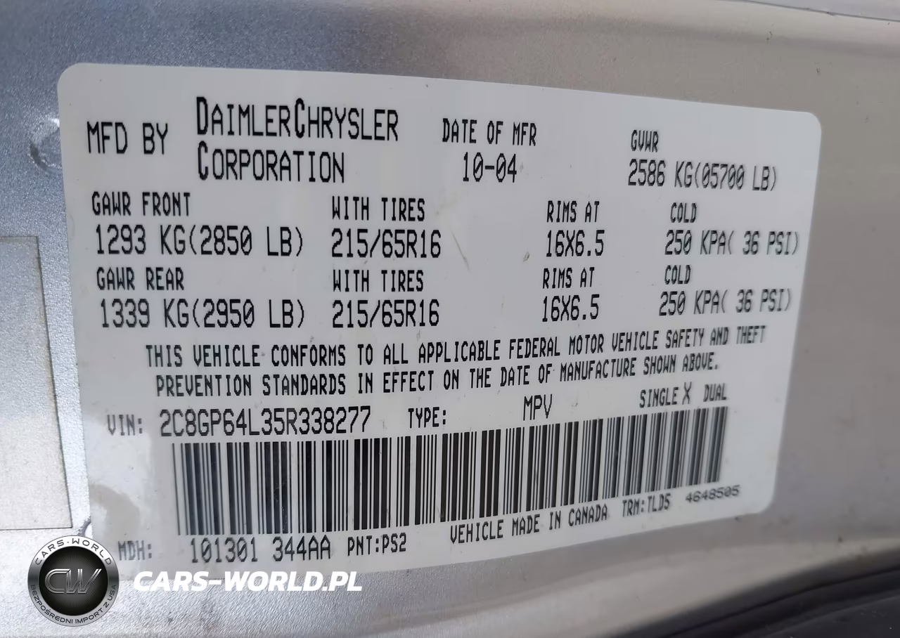 2005 Chrysler Town & Country Limited VIN:2C8GP64L35R338277 - 9