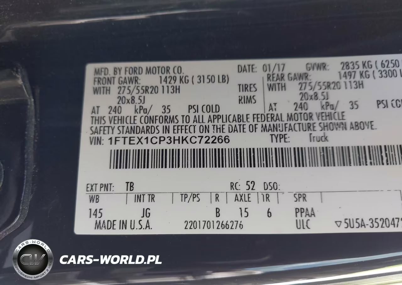 2017 Ford F-150 Xl VIN:1FTEX1CP3HKC72266 - 9