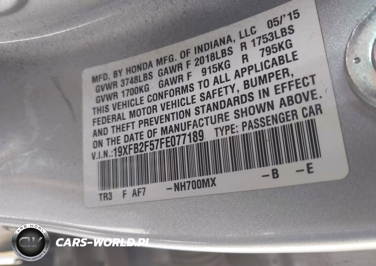 2015 Honda Civic Lx VIN:19XFB2F57FE077189 - 9