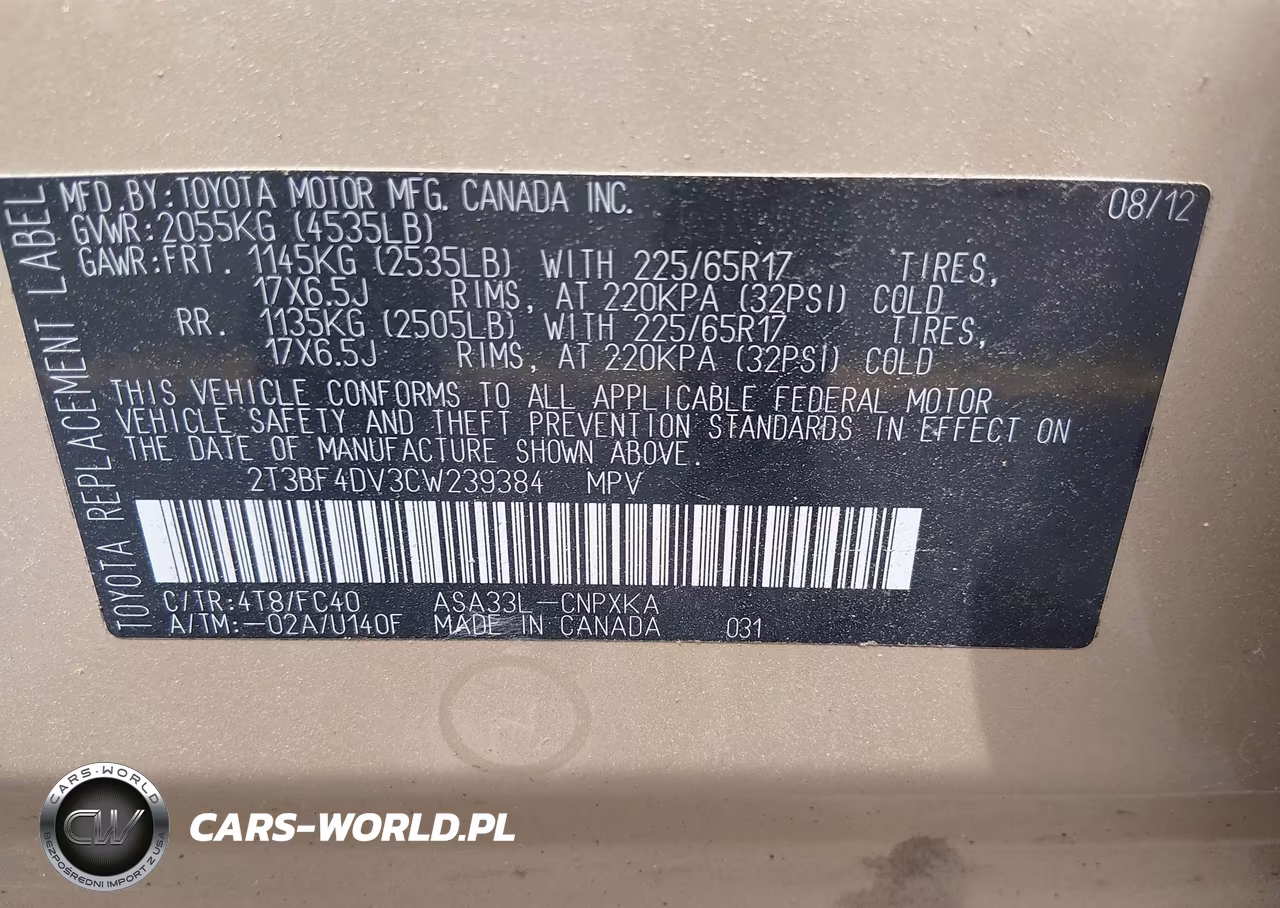 2012 Toyota Rav4 VIN:2T3BF4DV3CW239384 - 9