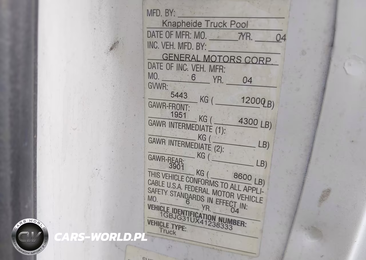 2004 Chevrolet Express Cutaway Base W-C7L-C7N VIN:1GBJG31UX41238333 - 8