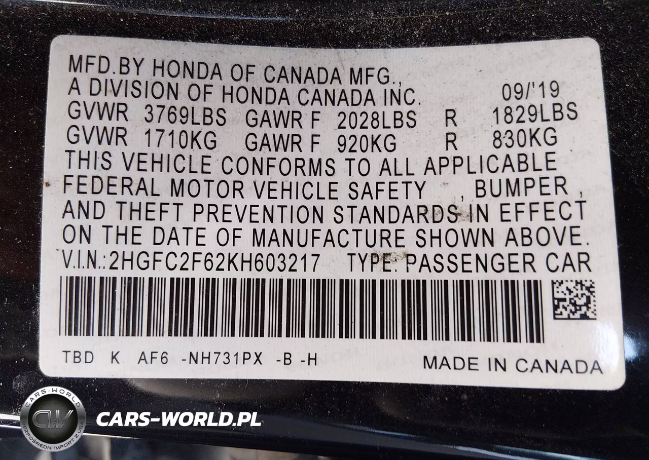 2019 Honda Civic Lx VIN:2HGFC2F62KH603217 - 9