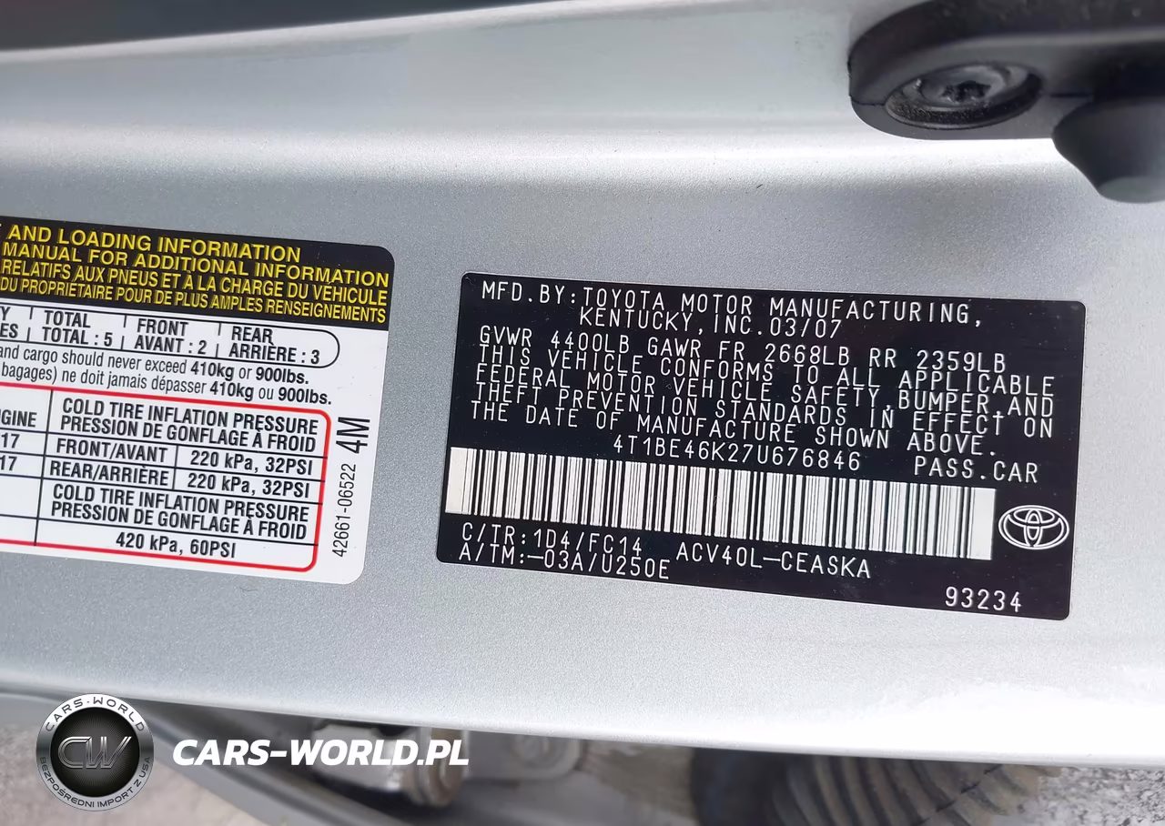 2007 Toyota Camry Se VIN:4T1BE46K27U676846 - 9