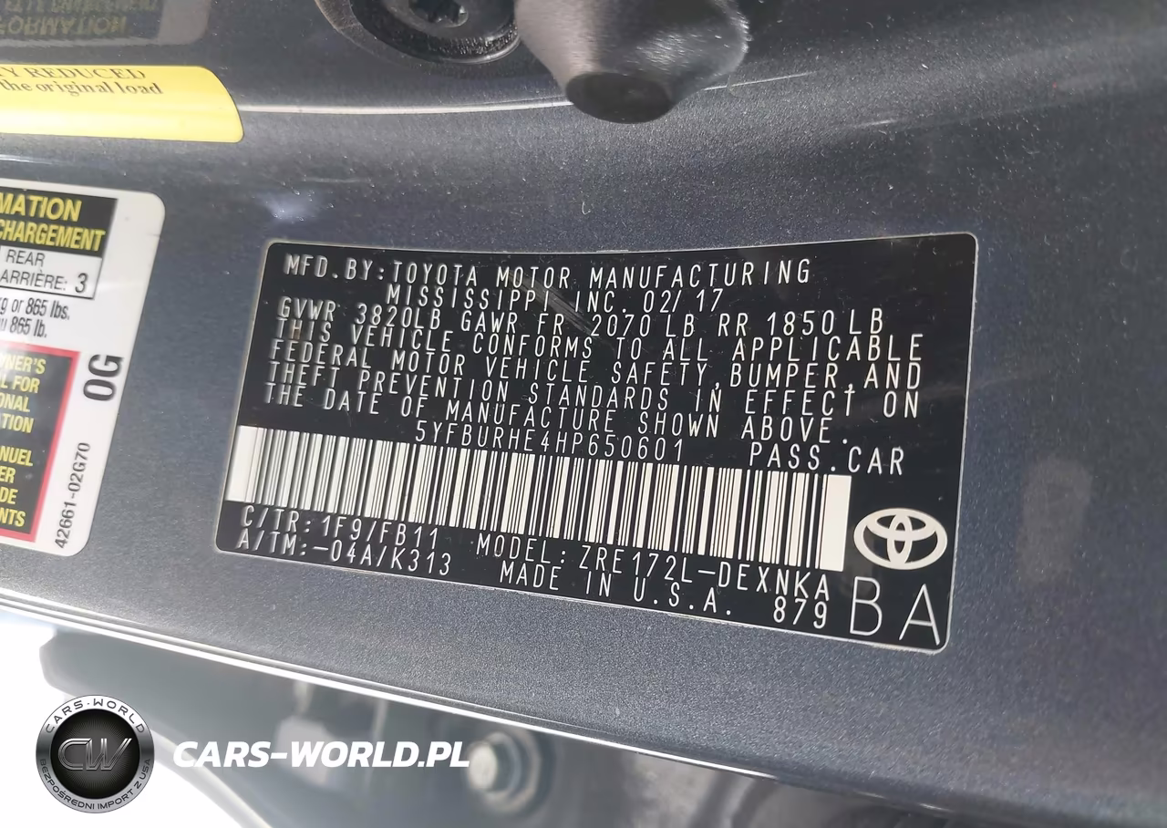 2017 Toyota Corolla Le VIN:5YFBURHE4HP650601 - 9