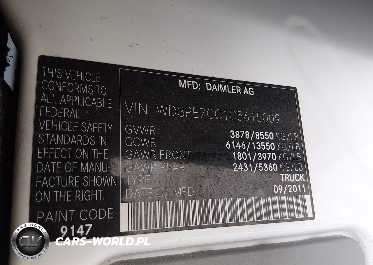2012 Mercedes-Benz Sprinter 2500 Normal Roof VIN:WD3PE7CC1C5615009 - 9