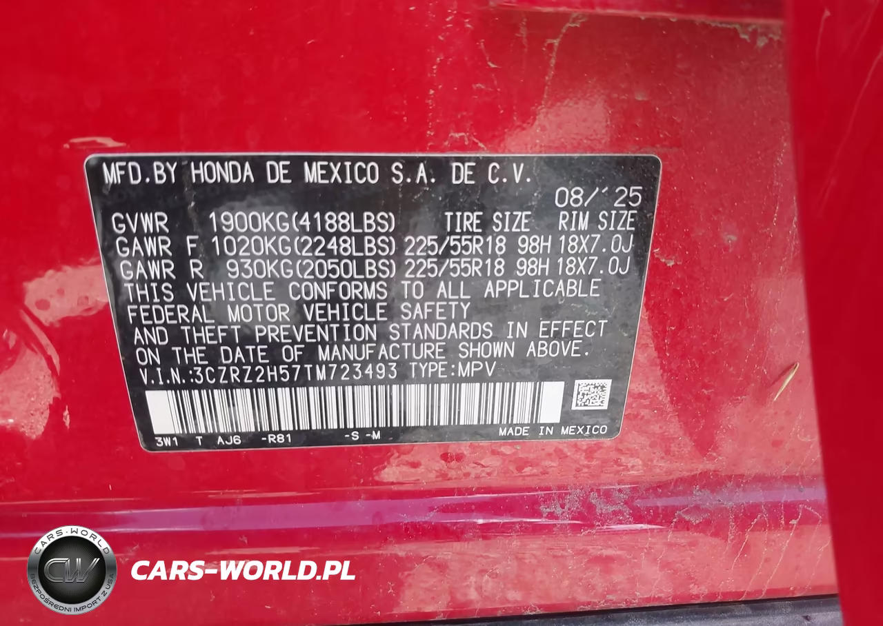 2026 Honda Hr-V Awd Sport VIN:3CZRZ2H57TM723493 - 9