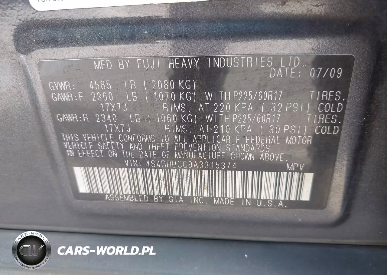 2010 Subaru Outback 2.5I Premium VIN:4S4BRBCC9A3315374 - 9