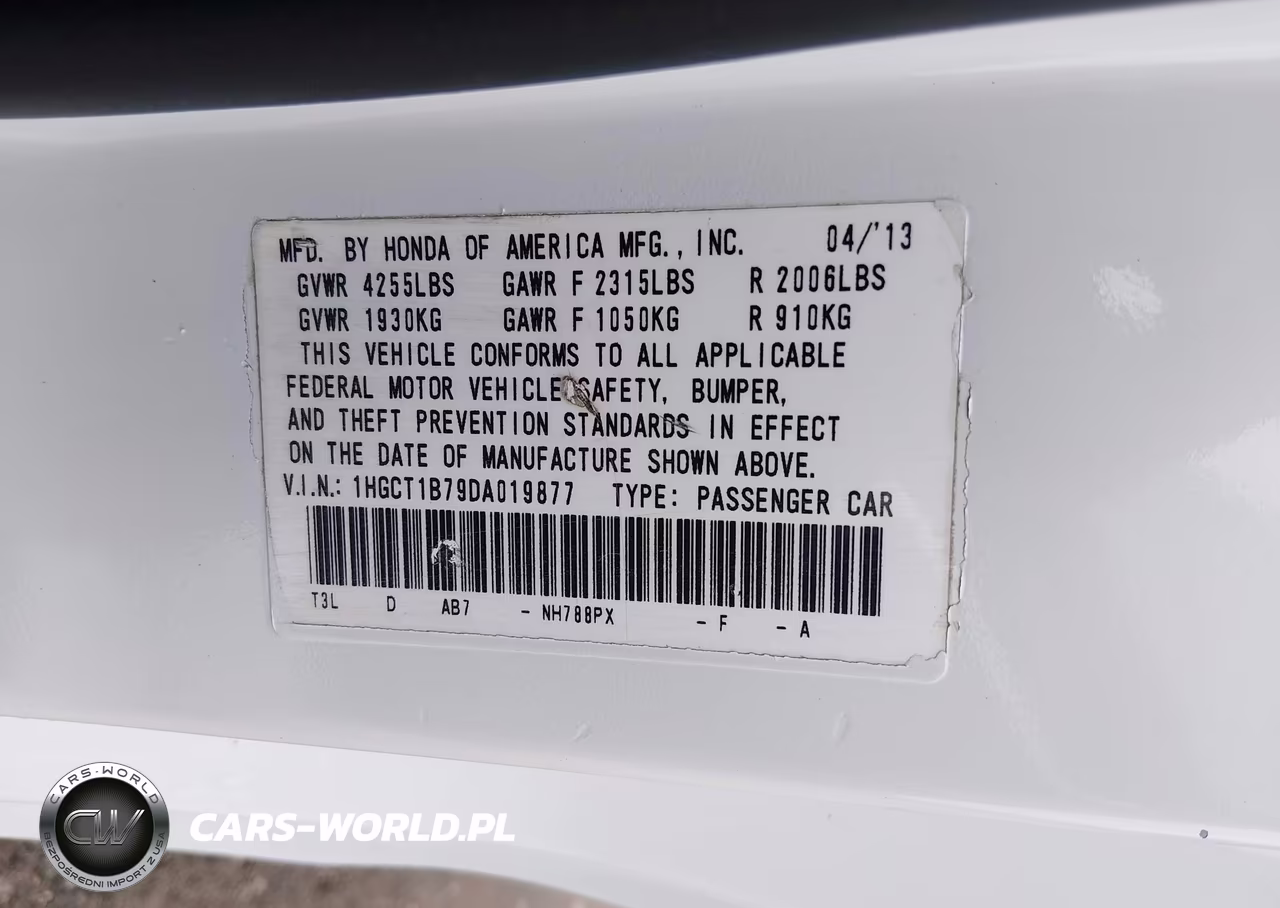 2013 Honda Accord Ex VIN:1HGCT1B79DA019877 - 9