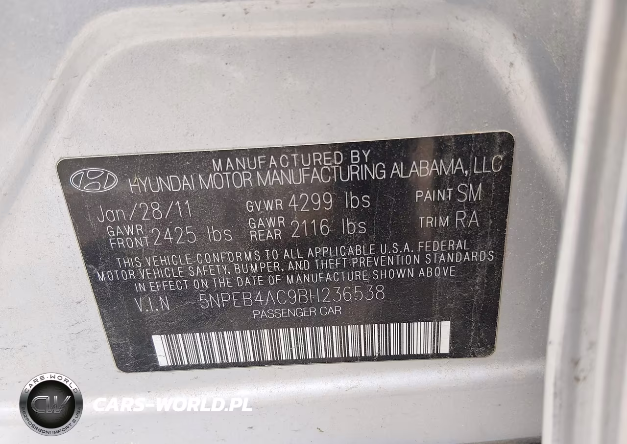 2011 Hyundai Sonata Gls VIN:5NPEB4AC9BH236538 - 9