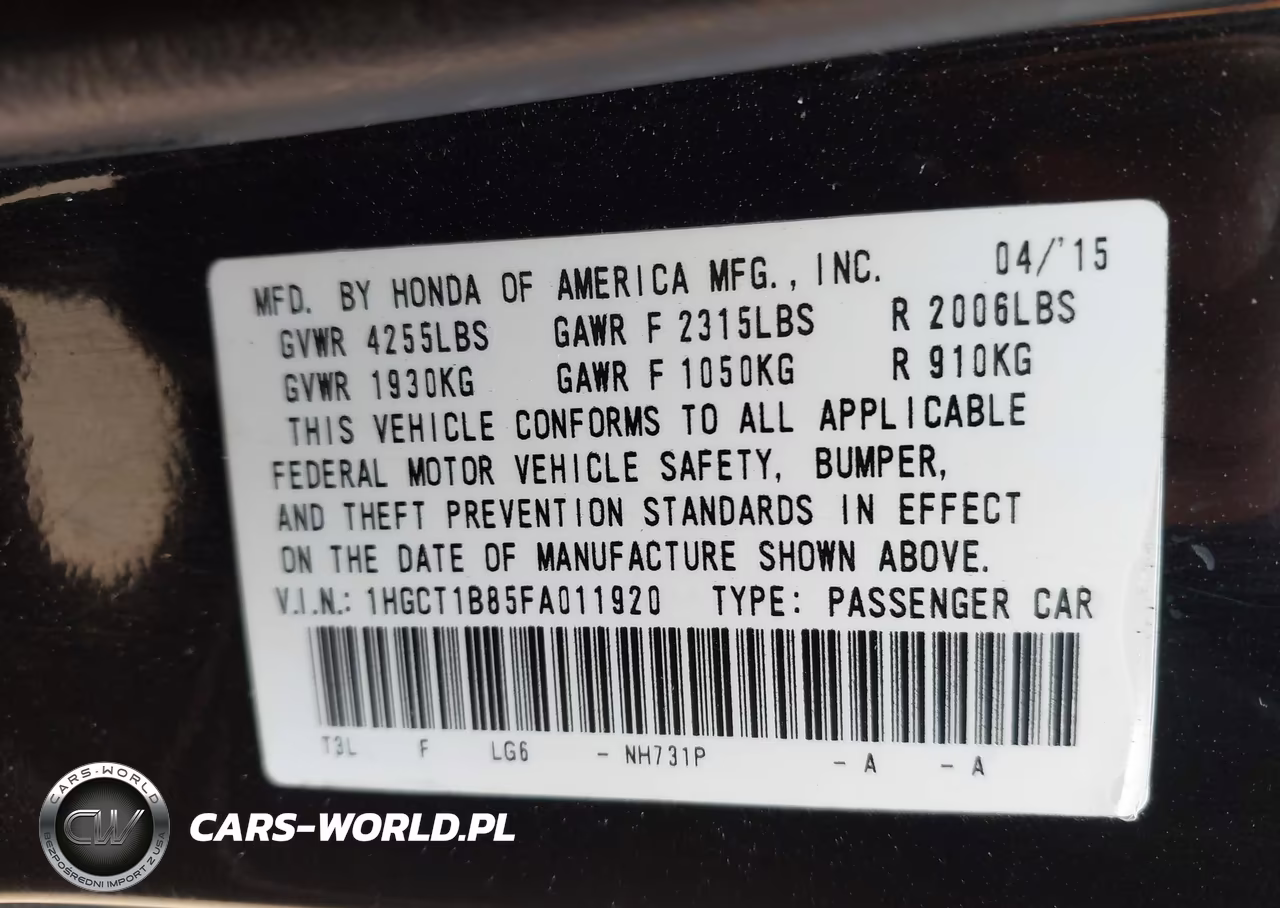 2015 Honda Accord Ex-L VIN:1HGCT1B85FA011920 - 9