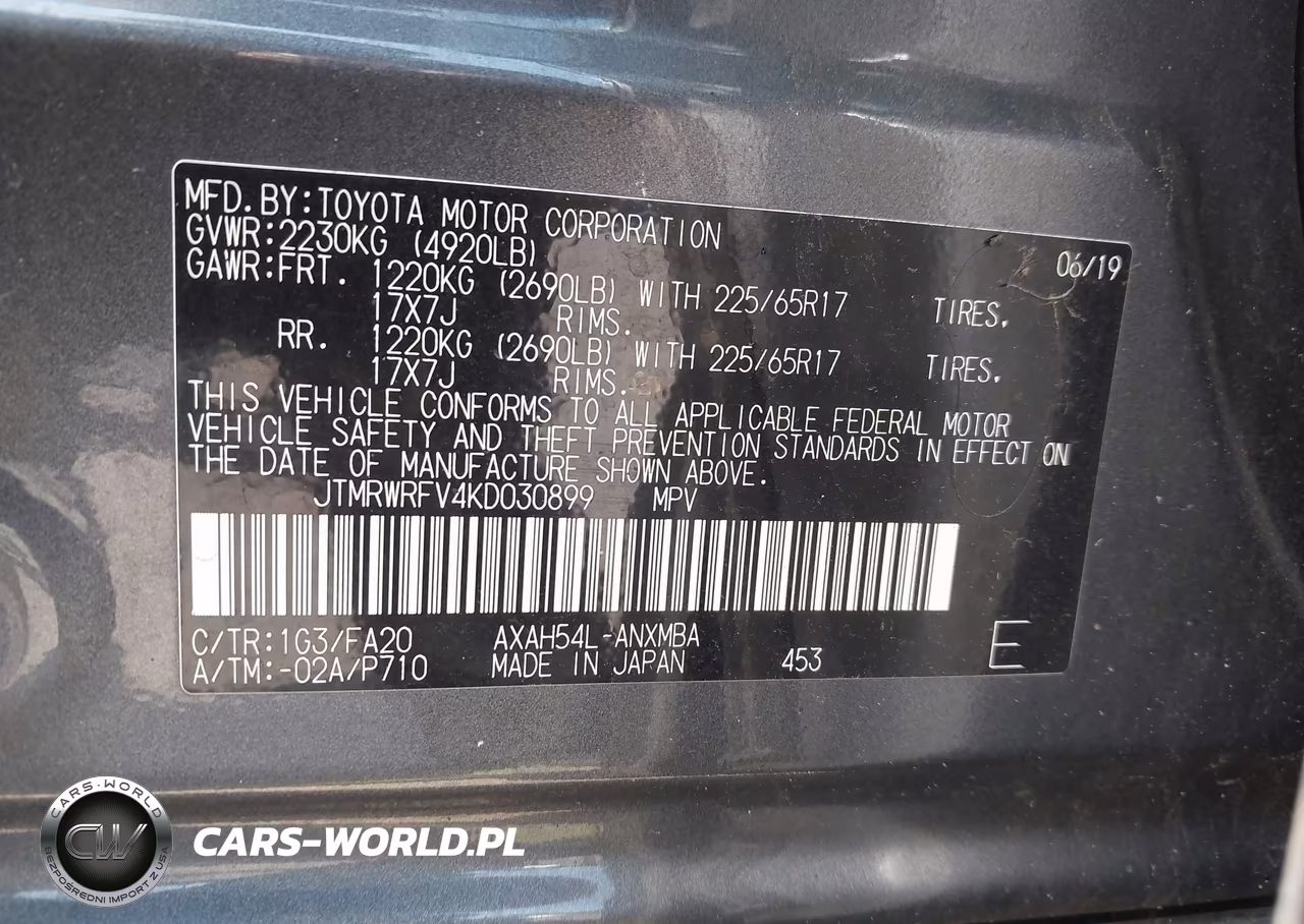 2019 Toyota Rav4 Hybrid Xle VIN:JTMRWRFV4KD030899 - 9