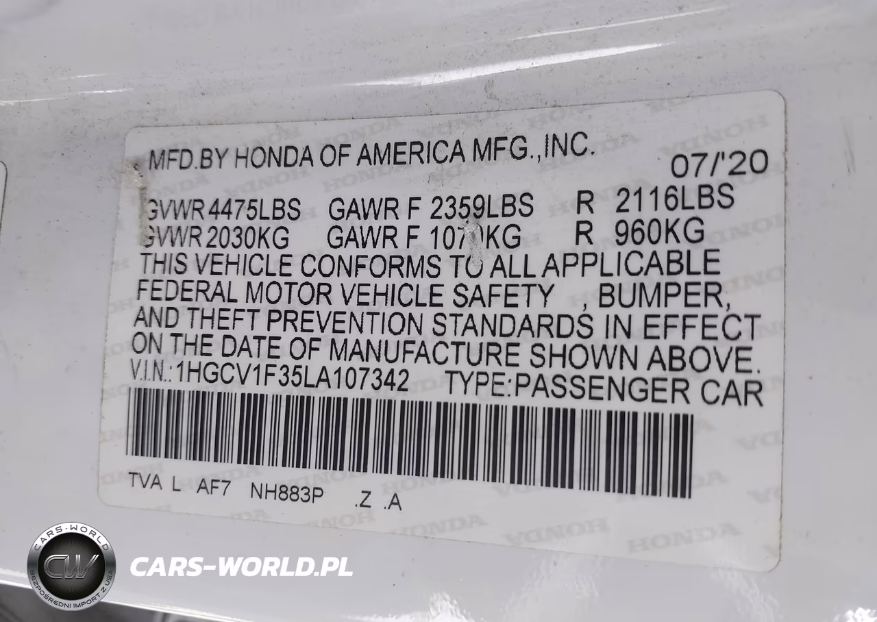 2020 Honda Accord Sport VIN:1HGCV1F35LA107342 - 9
