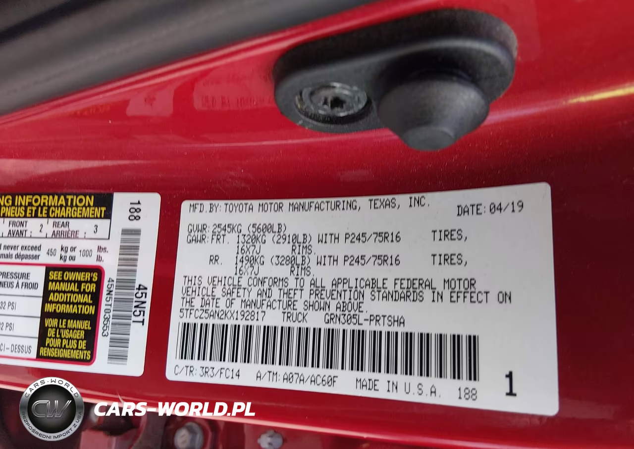 2019 Toyota Tacoma Sr5 V6 VIN:5TFCZ5AN2KX192817 - 9