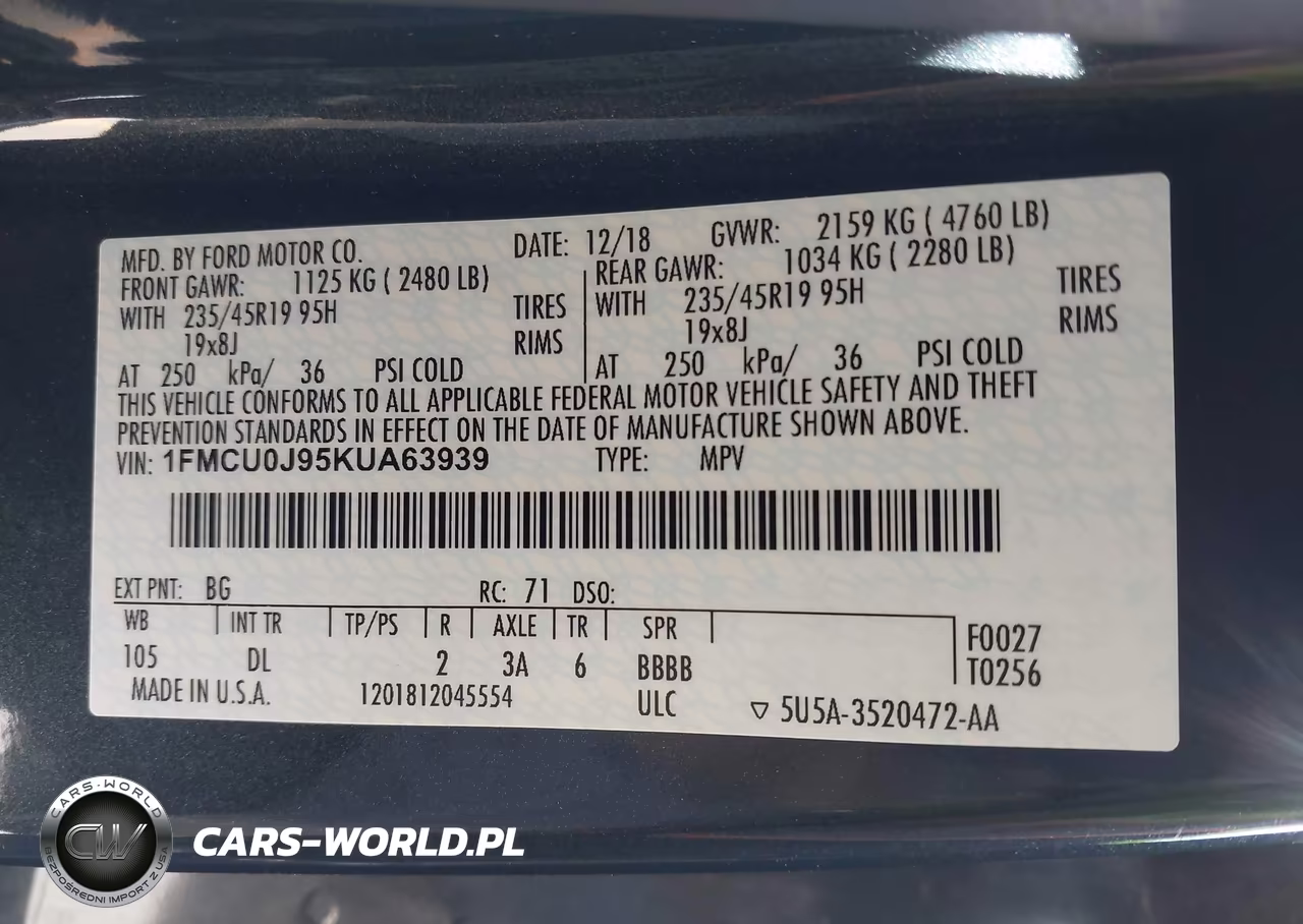 2019 Ford Escape Titanium VIN:1FMCU0J95KUA63939 - 9