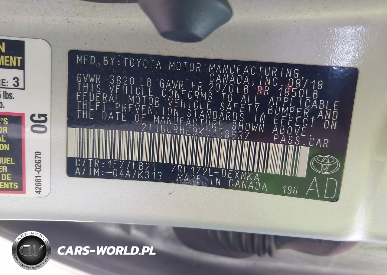 2019 Toyota Corolla Le VIN:2T1BURHE9KC158637 - 9