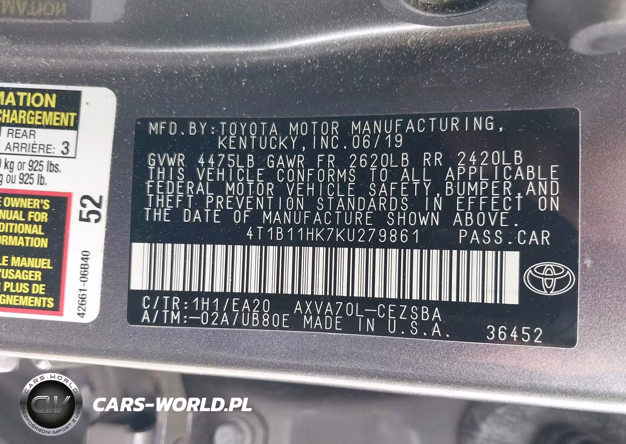 2019 Toyota Camry Se VIN:4T1B11HK7KU279861 - 9