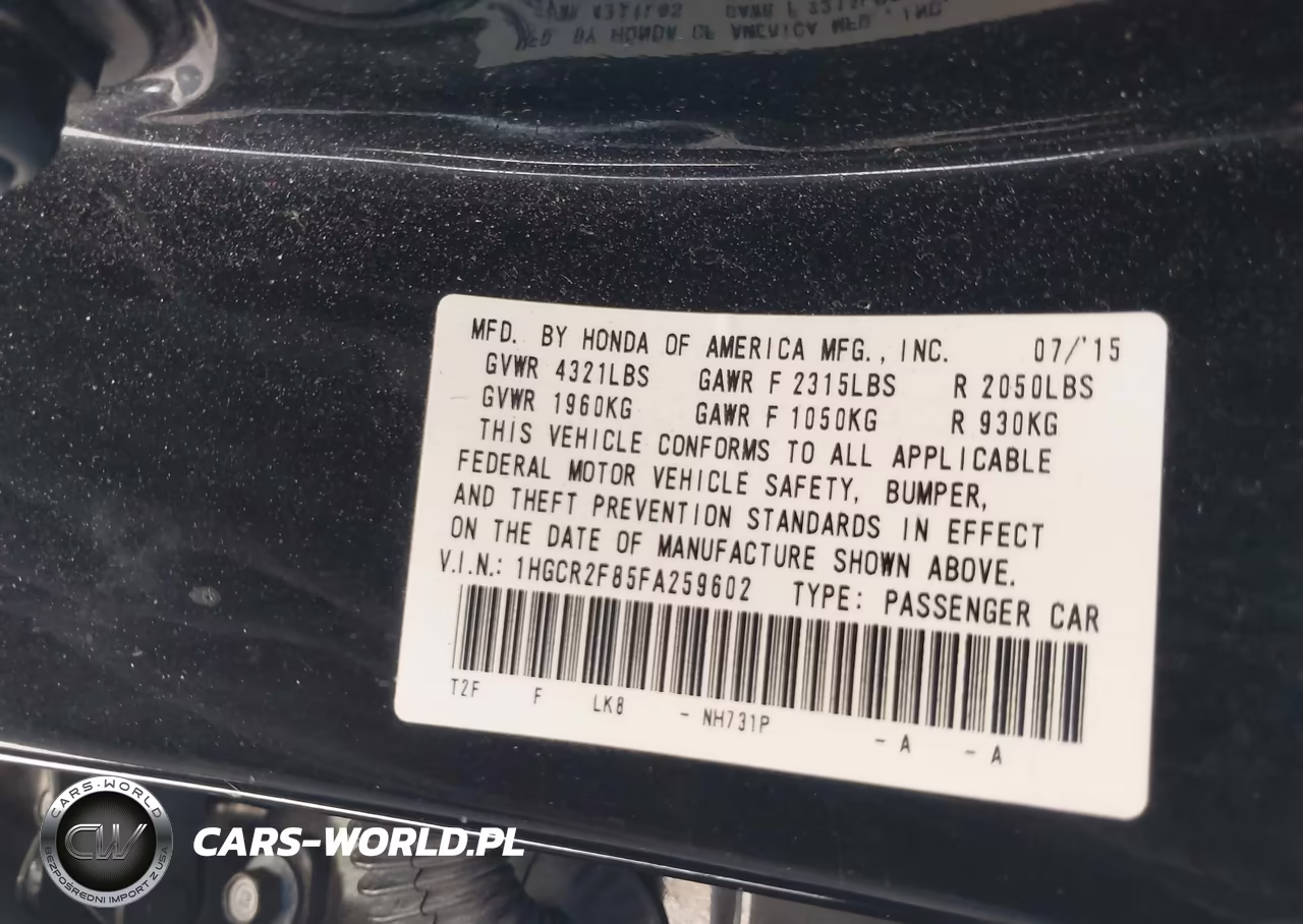 2015 Honda Accord Ex-L VIN:1HGCR2F85FA259602 - 9