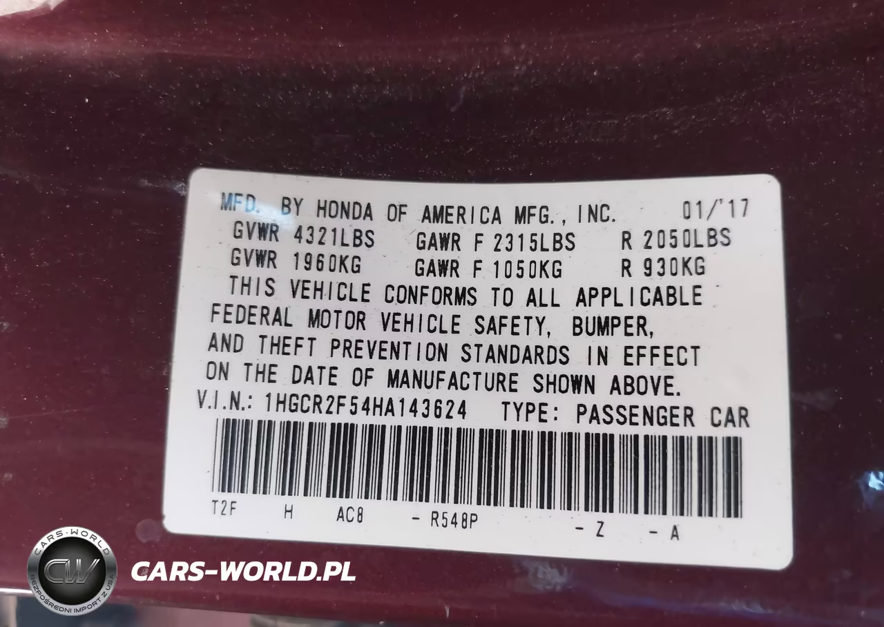 2017 Honda Accord Sport VIN:1HGCR2F54HA143624 - 9