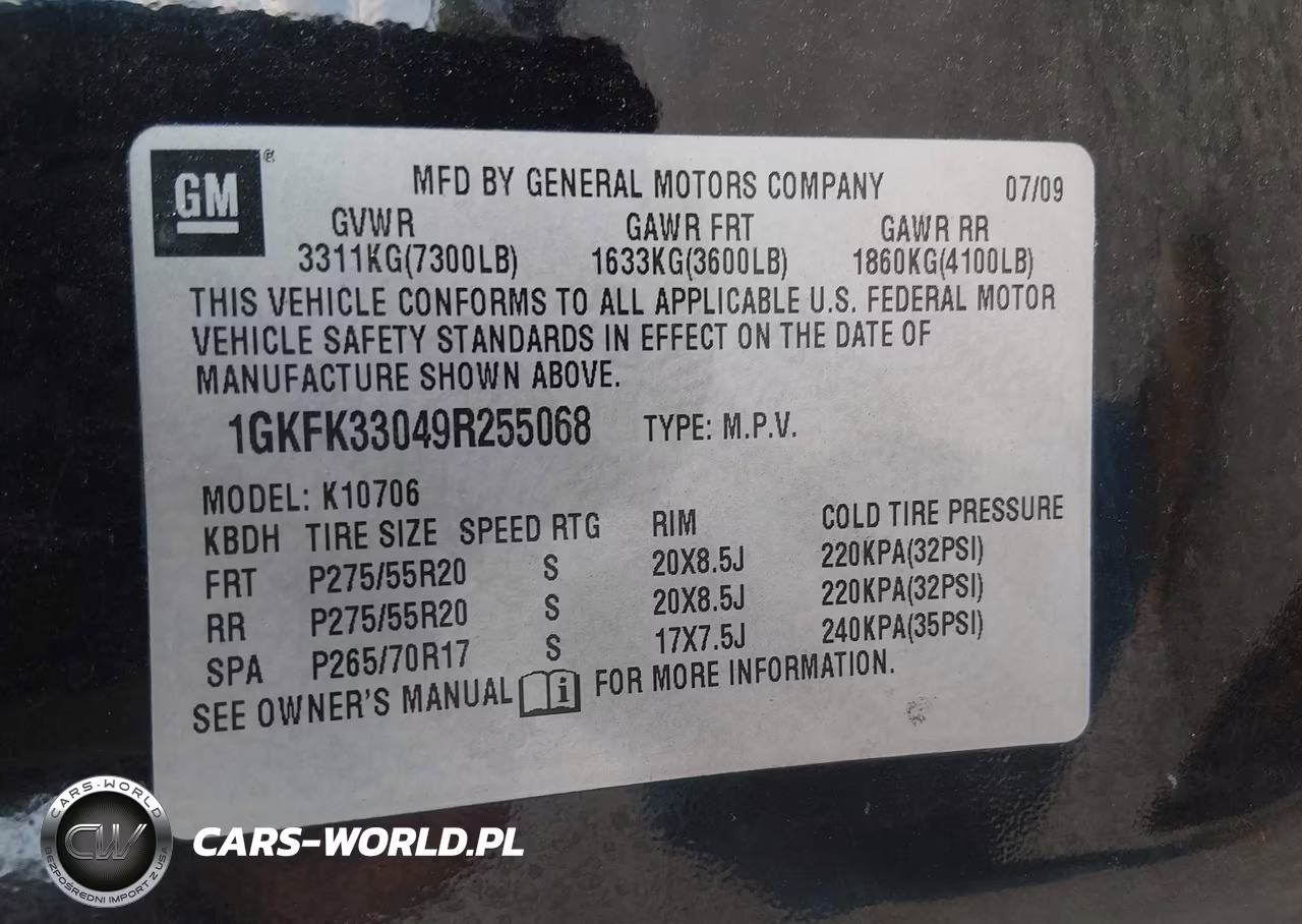 2009 GMC Yukon Slt W-4Sa VIN:1GKFK33049R255068 - 9