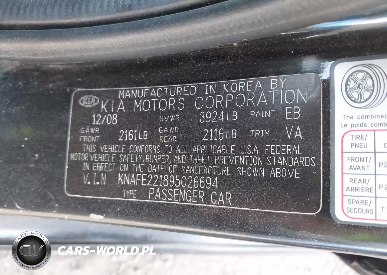2009 Kia Spectra Sx VIN:KNAFE221895026694 - 9