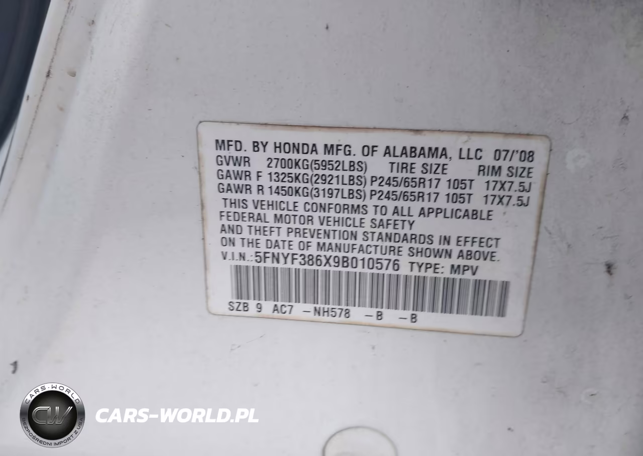 2009 Honda Pilot Ex-L VIN:5FNYF386X9B010576 - 9