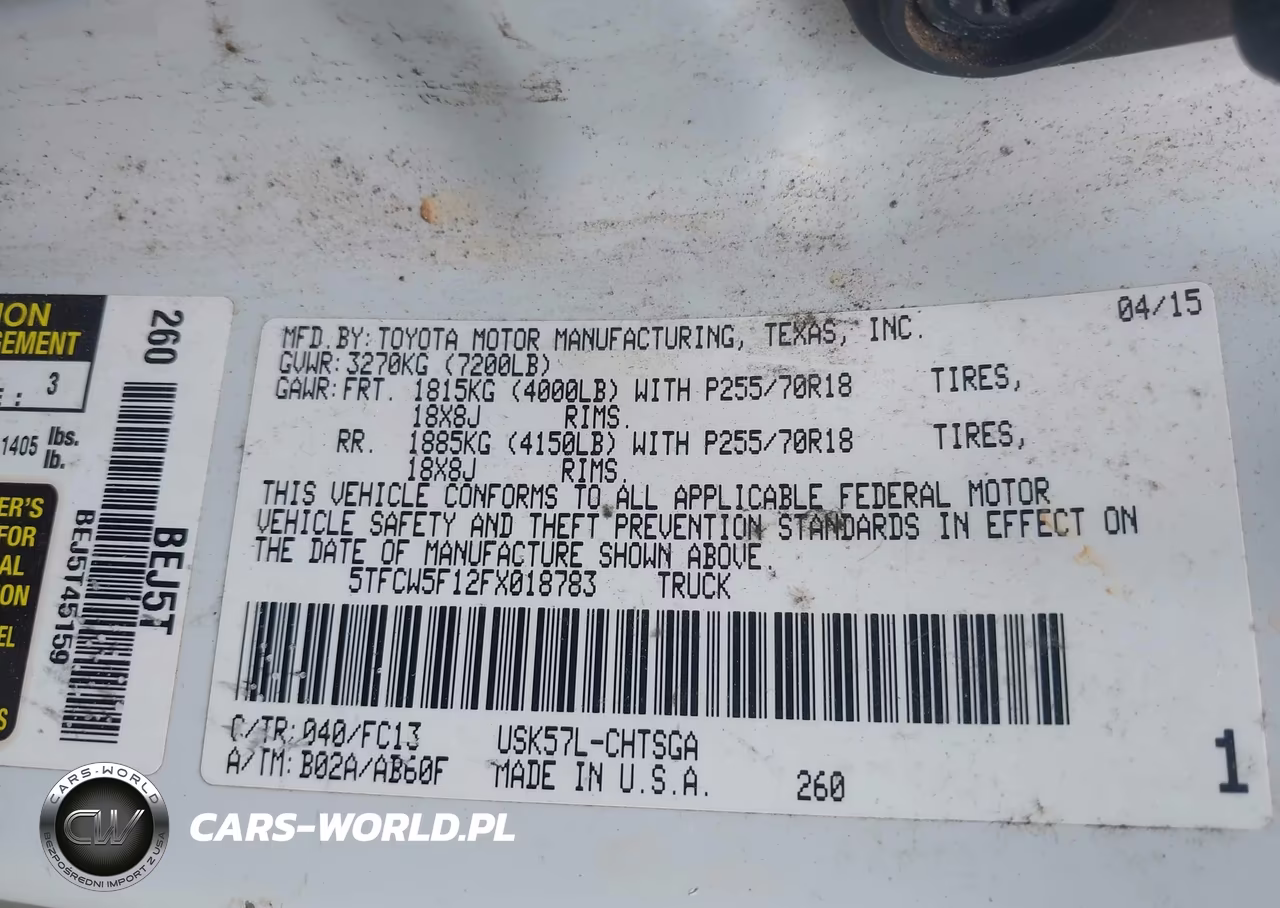2015 Toyota Tundra Sr5 5.7L V8 VIN:5TFCW5F12FX018783 - 9