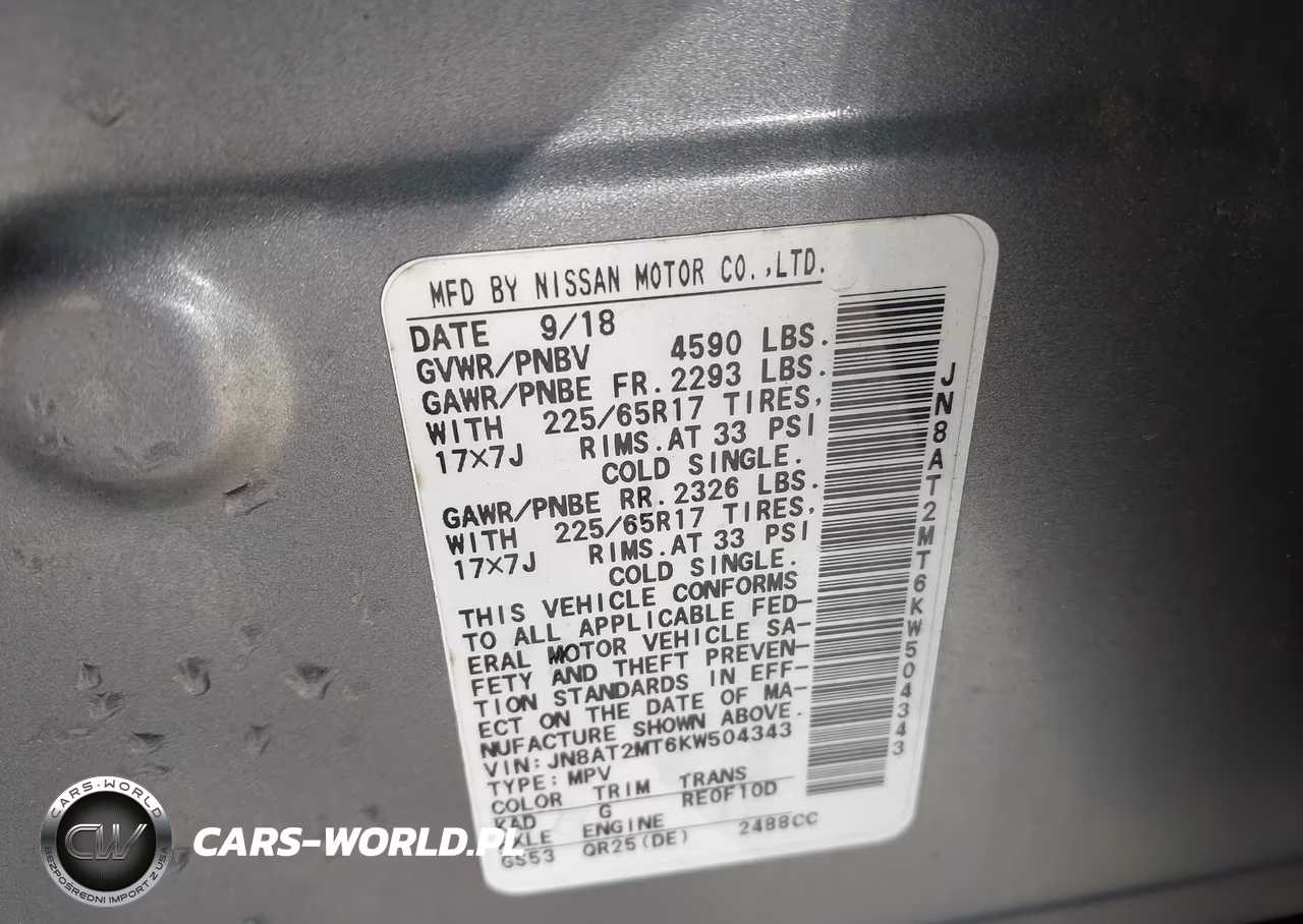 2019 Niss Rogue VIN:JN8AT2MT6KW504343 - 9