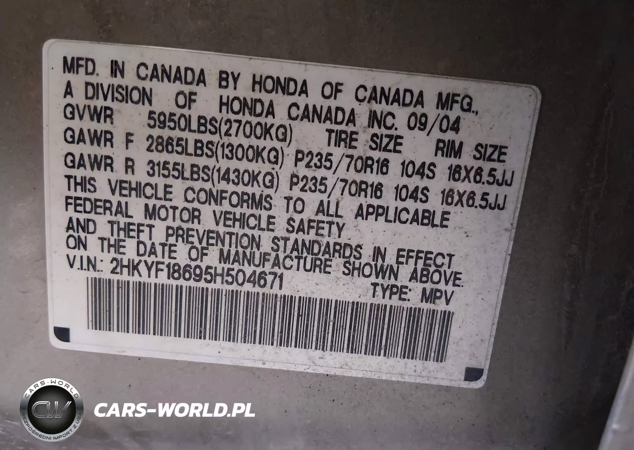 2005 Honda Pilot Ex-L VIN:2HKYF18695H504671 - 9