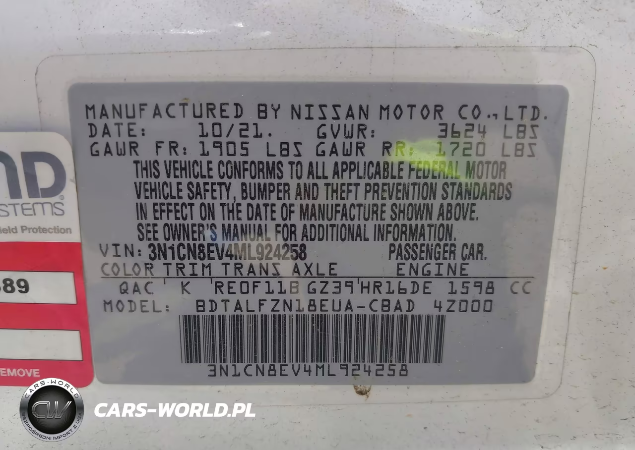 2021 Nissan Versa Sv Xtronic Cvt VIN:3N1CN8EV4ML924258 - 9