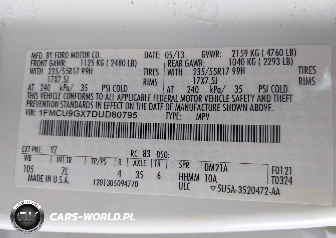 2013 Ford Escape Se VIN:1FMCU9GX7DUD80795 - 9