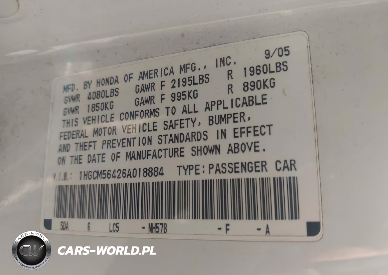 2006 Honda Accord 2.4 Lx VIN:1HGCM56426A018884 - 9