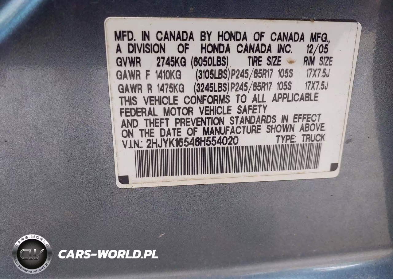 2006 Honda Ridgeline Rtl VIN:2HJYK16546H554020 - 9