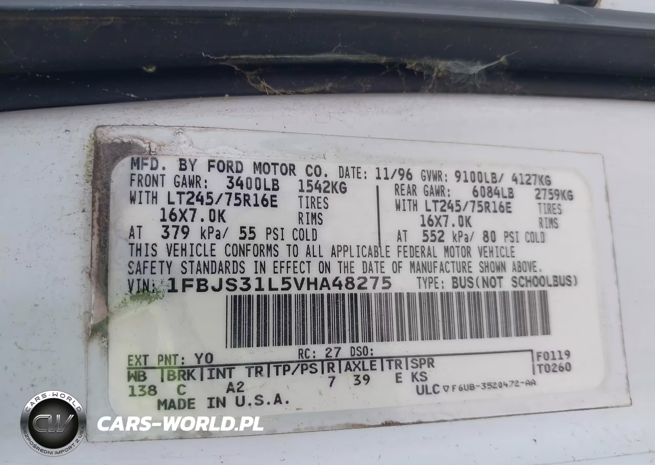1997 Ford Club Wagon Xl-Xlt VIN:1FBJS31L5VHA48275 - 9