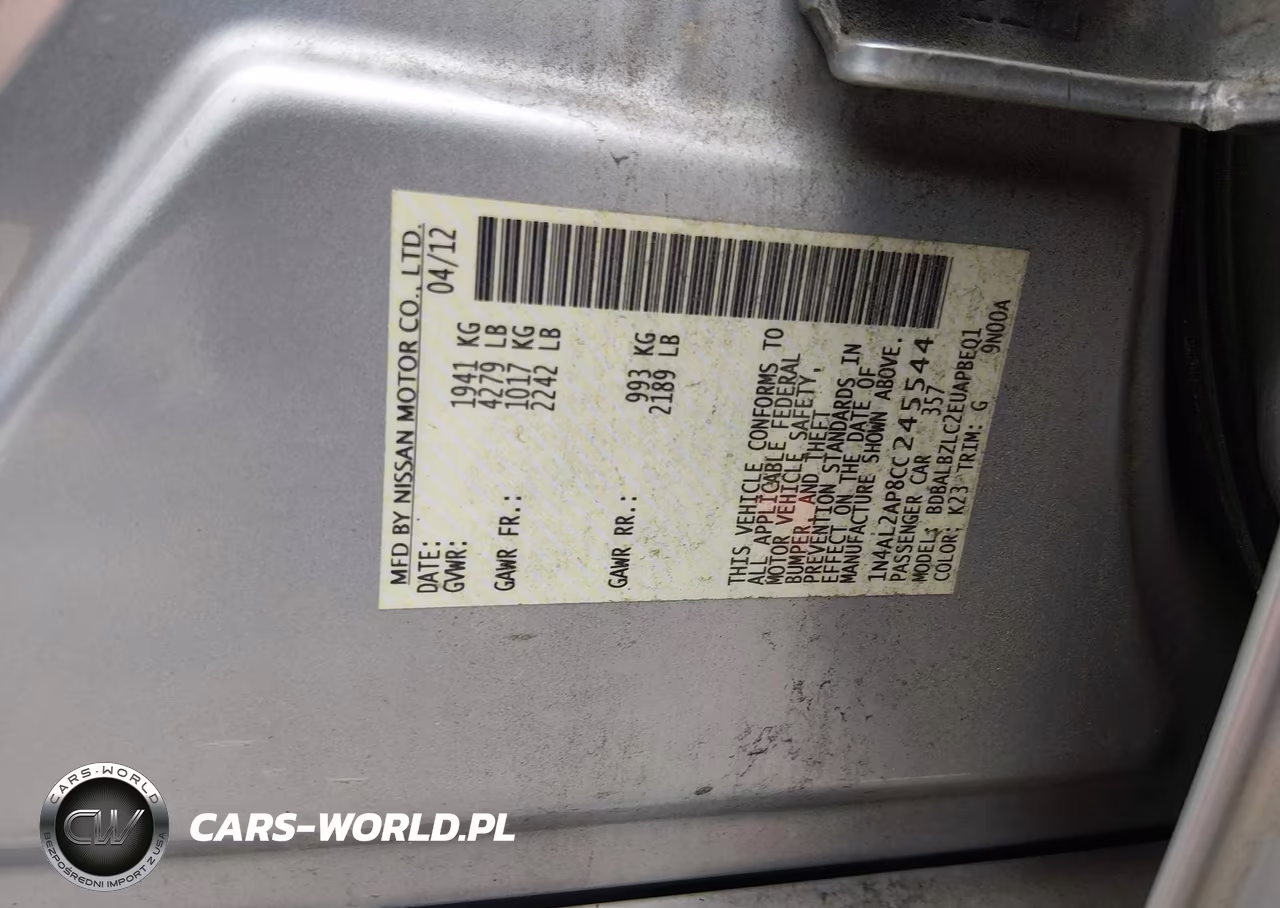 2012 Nissan Altima 2.5 S VIN:1N4AL2AP8CC245544 - 9