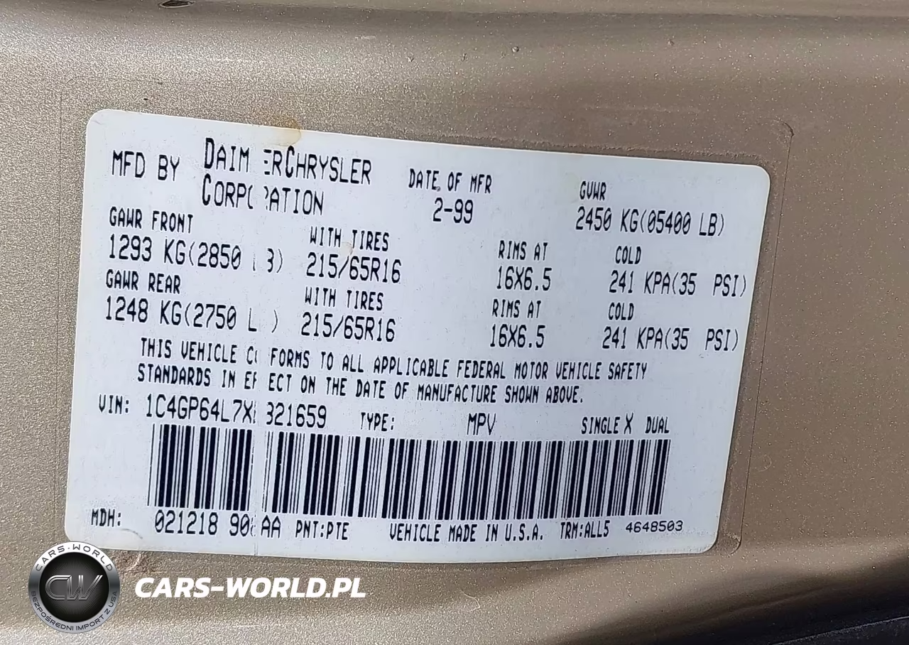 1999 Chrysler Town & Country Limited VIN:1C4GP64L7XB821659 - 9