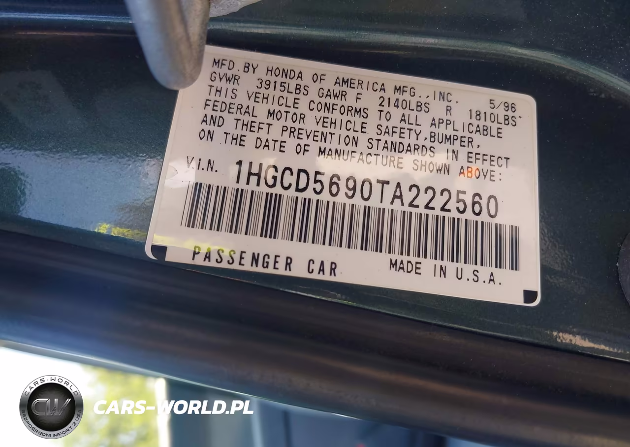 1996 Honda Accord Value VIN:1HGCD5690TA222560 - 9
