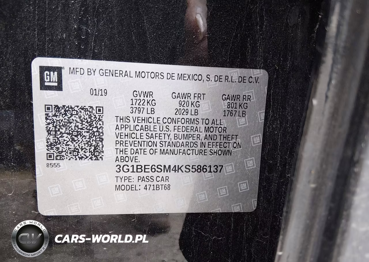 2019 Chevrolet Cruze Lt VIN:3G1BE6SM4KS586137 - 9