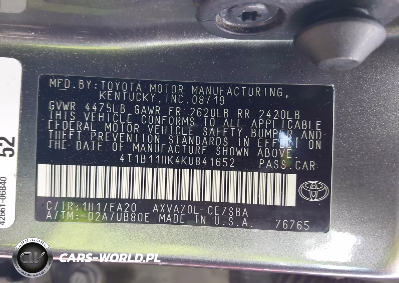 2019 Toyota Camry Se VIN:4T1B11HK4KU841652 - 9
