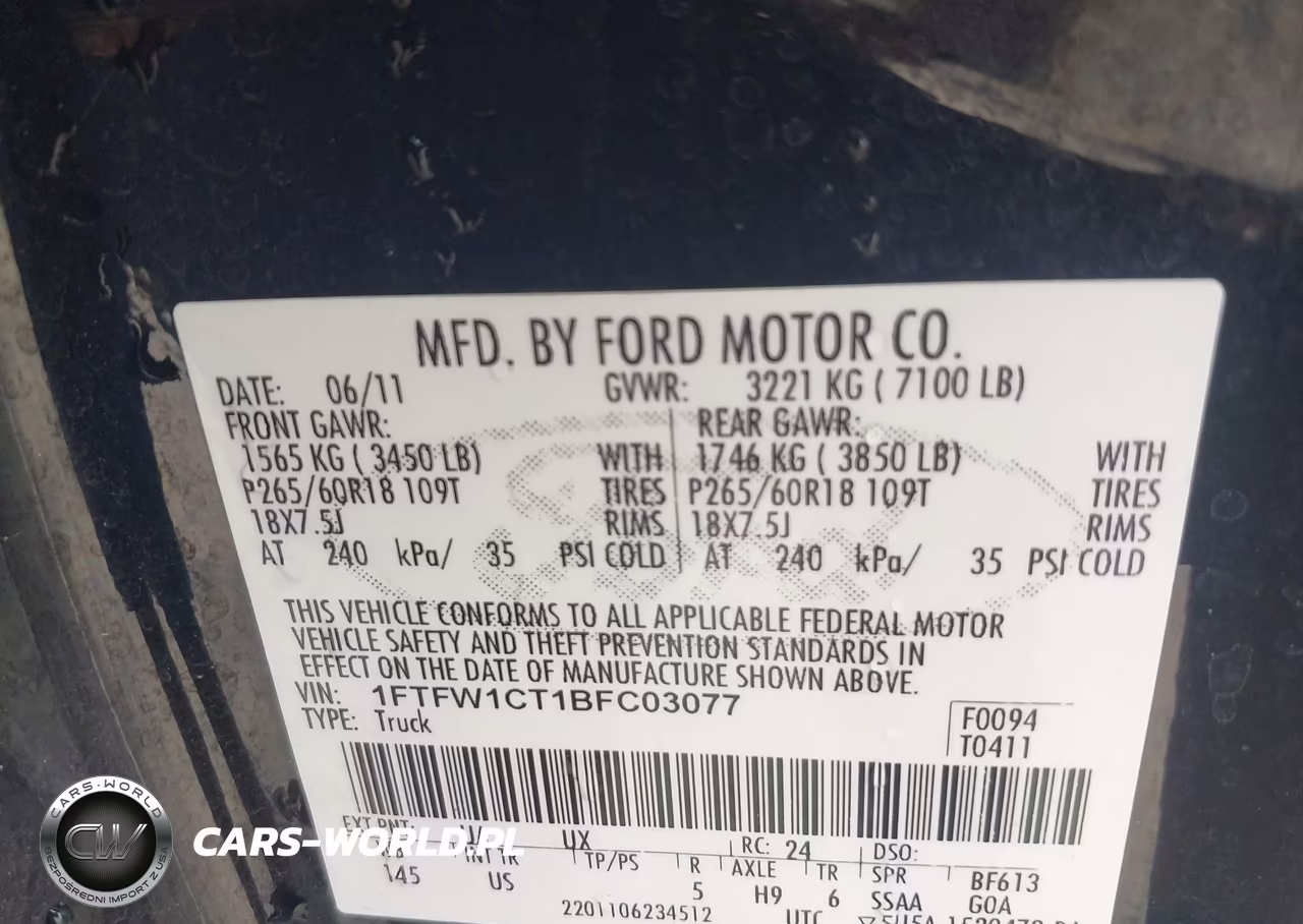 2011 Ford F-150 Xlt VIN:1FTFW1CT1BFC03077 - 9