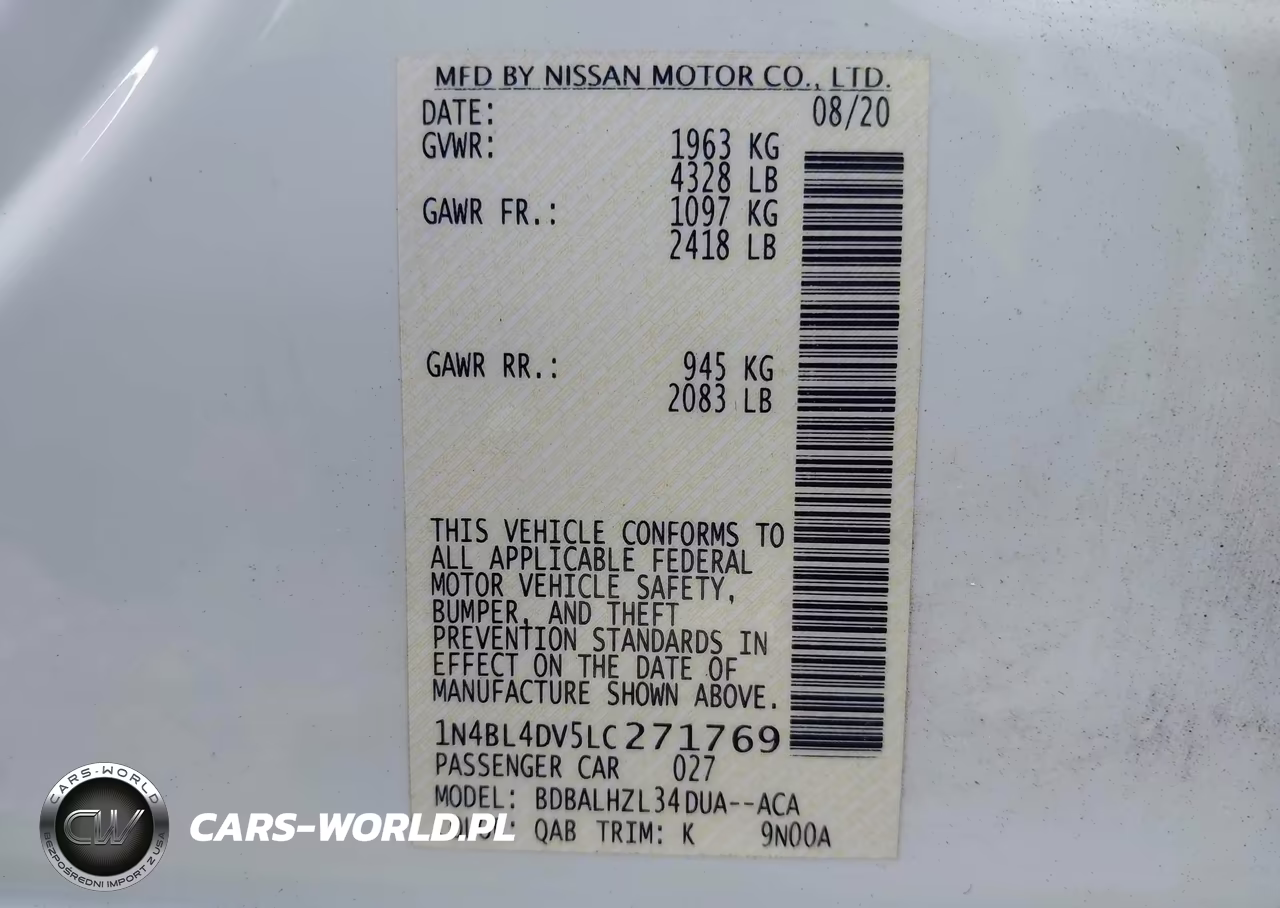 2020 Nissan Altima Sv Fwd VIN:1N4BL4DV5LC271769 - 9