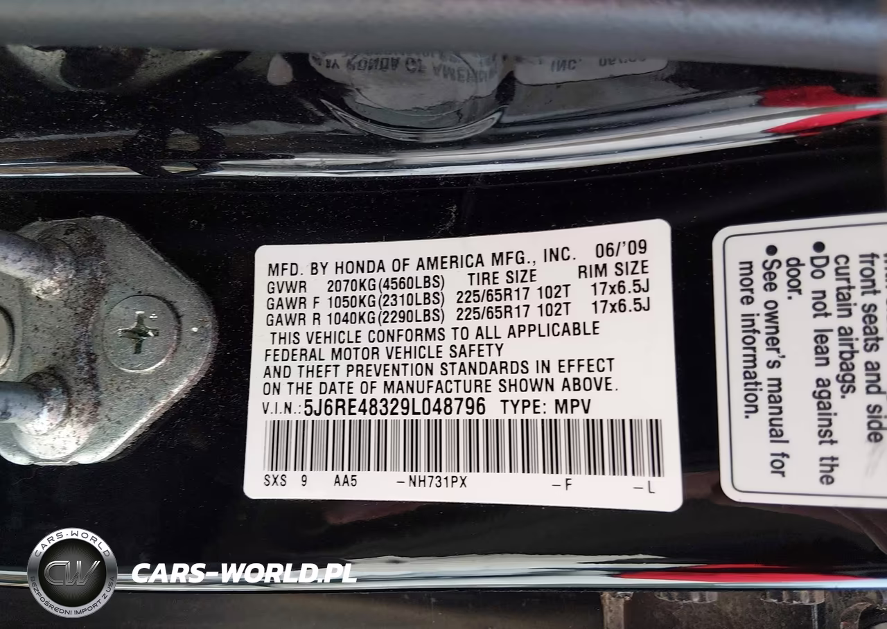 2009 Honda Cr-V Lx VIN:5J6RE48329L048796 - 9